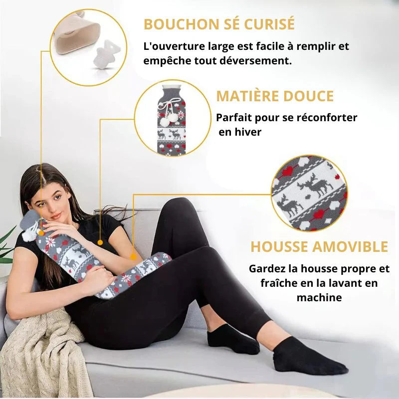 Bouillotte Longue Grise à Pompons (2L)
