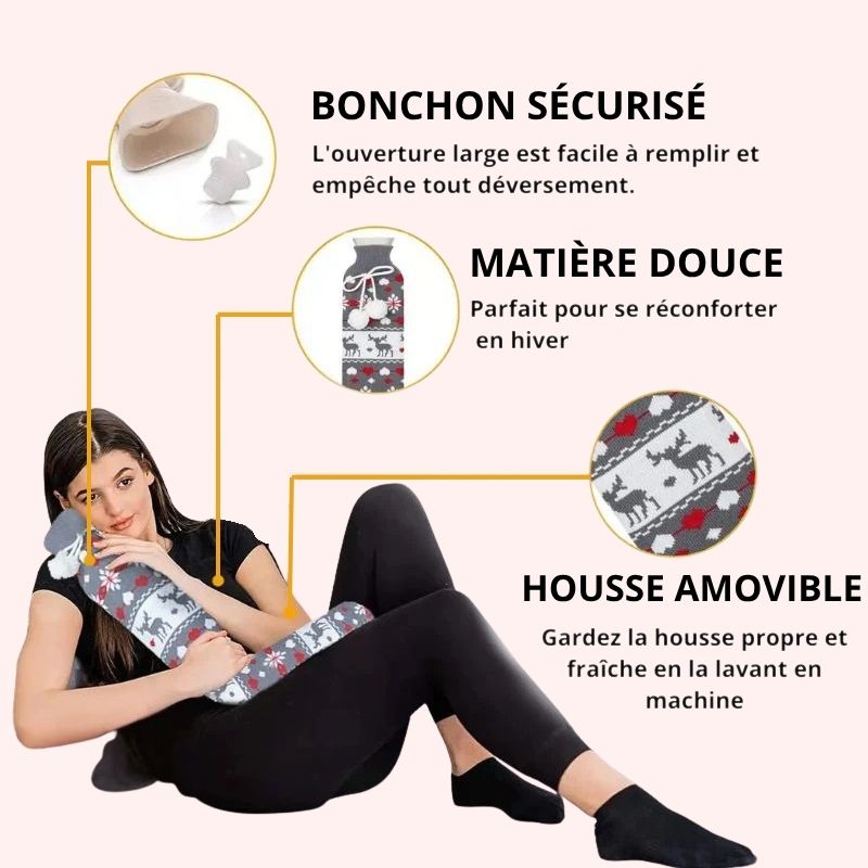 Bouillotte Longue Grise à Pompons (2L)